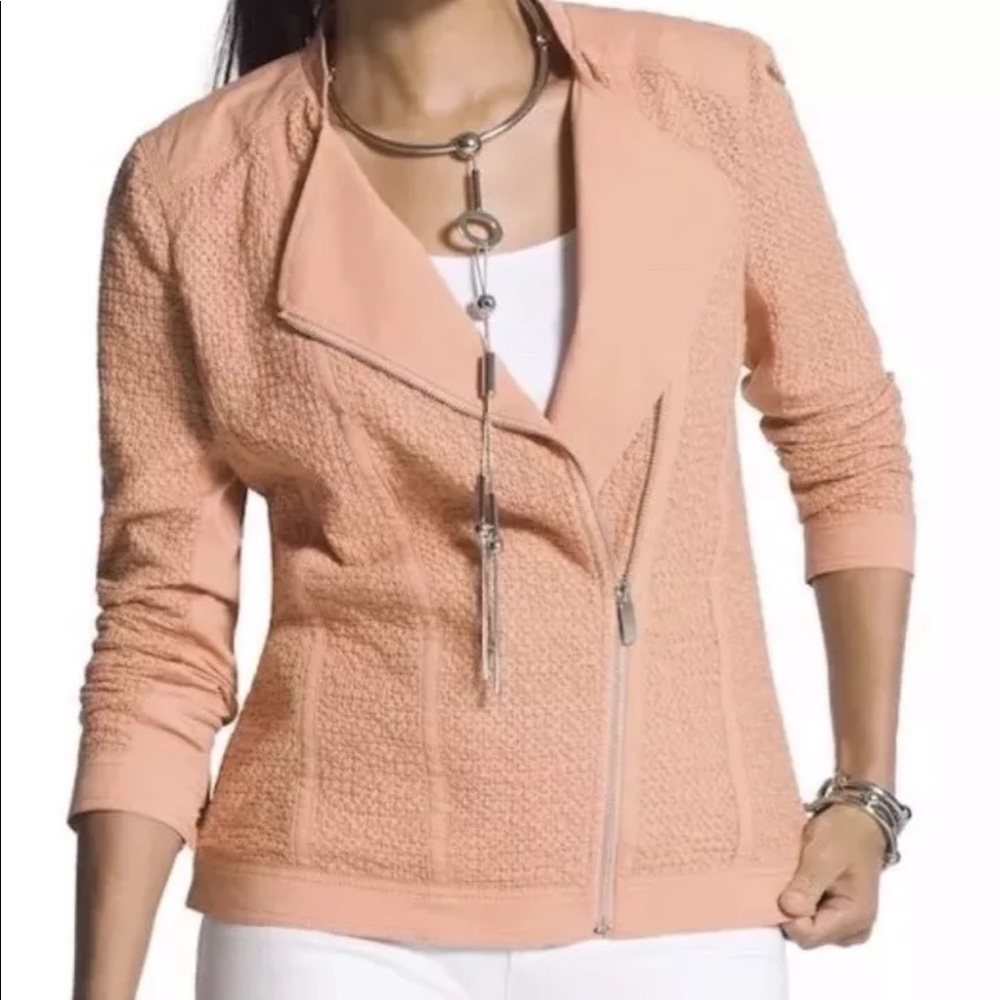 Chico’s Peach Casual Textured Knit Mix Moto Jacket